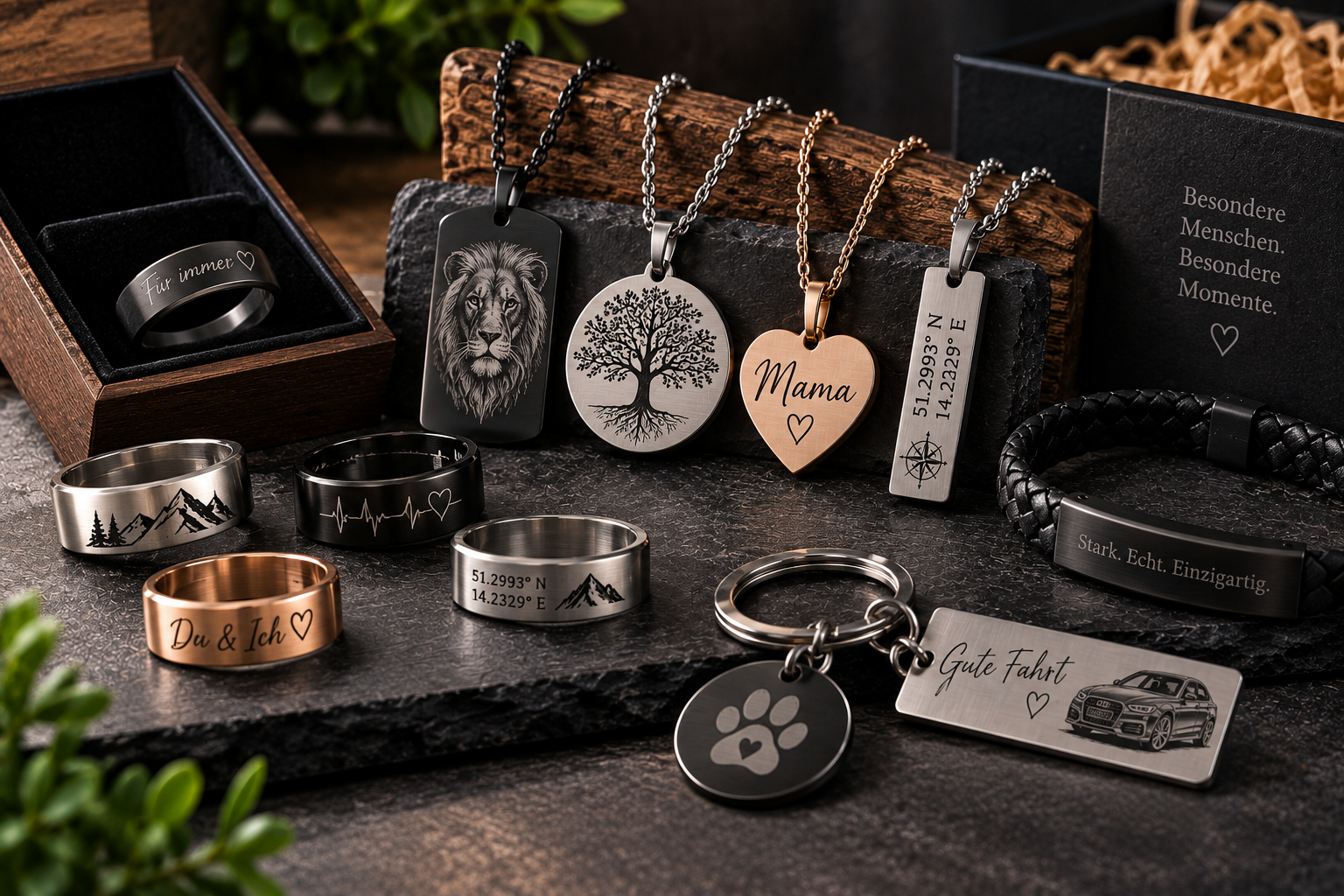 Gravierter Schmuck und Anhänger